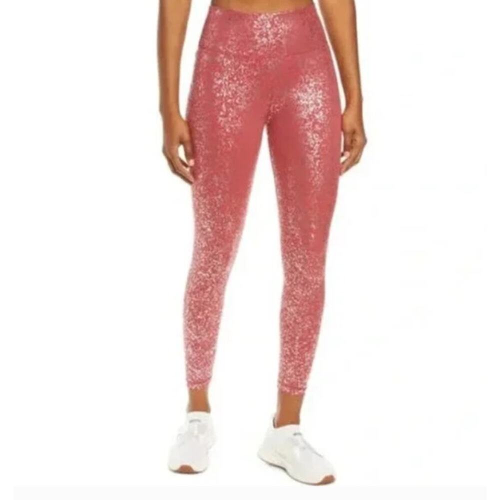 Sweaty Betty 7/8 Workout Leggings Red Terrazzo Foil Print XL NWOT